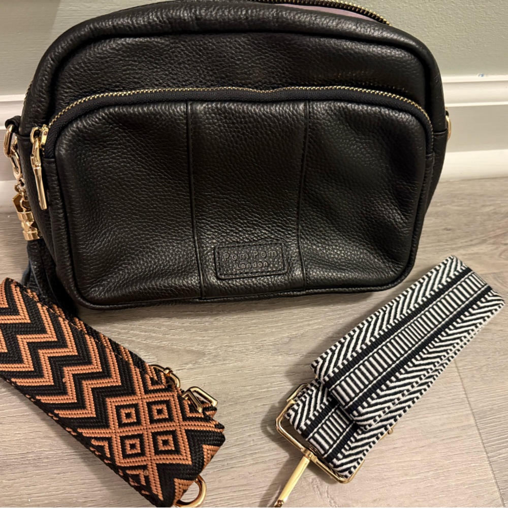 Pom Pom London Black Original Plus Crossbody Bag with Interchangeable Straps
